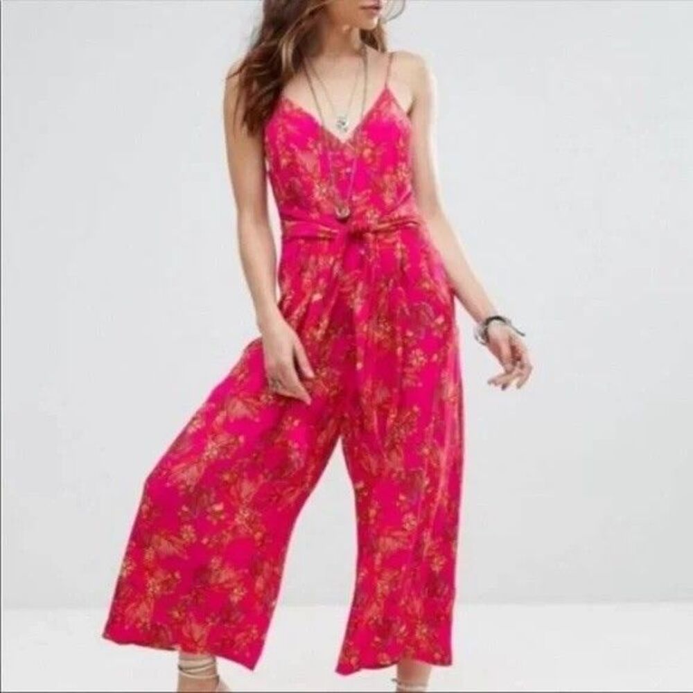 Free People Hot Tropics Jumpsuit Pink Orange Size 2
